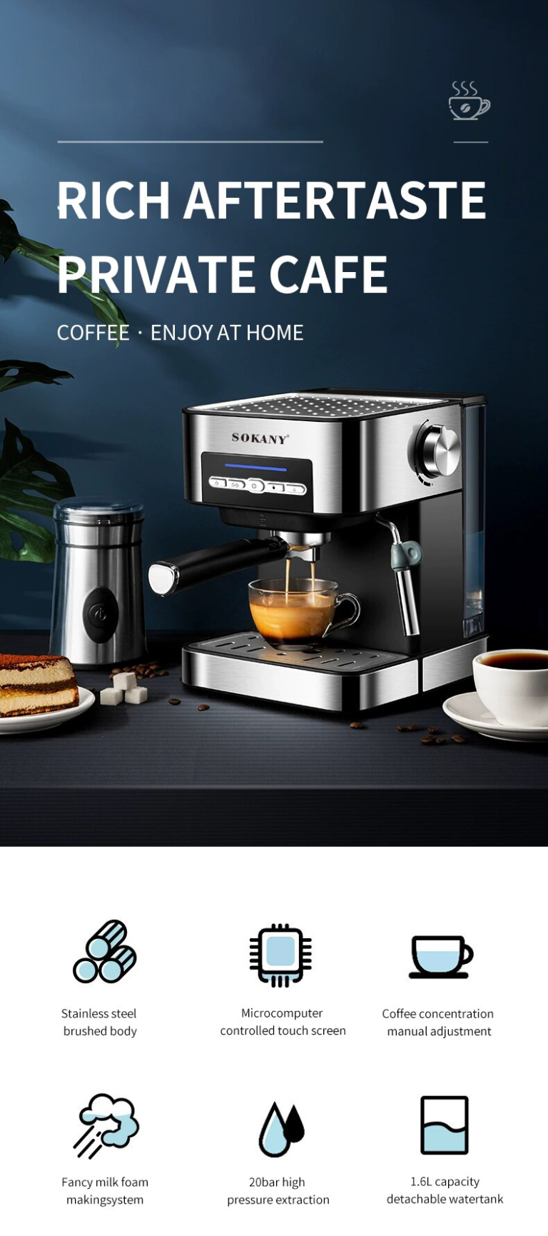 Sokany 6862 Semi-Automatic Portable 15 Bar Espresso Coffee Machine ...