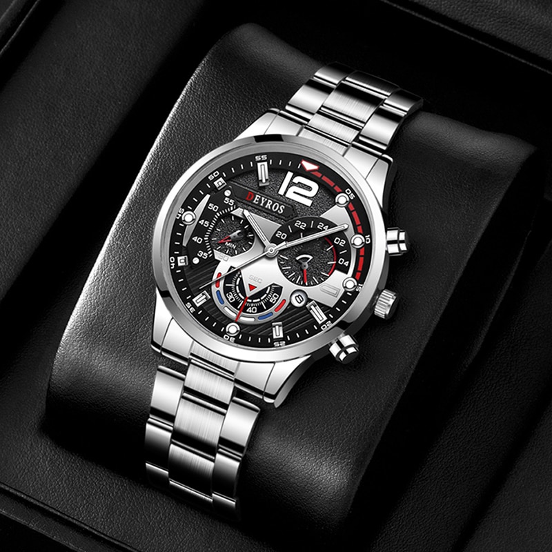 Fashion Men’s Stainless Steel Watches Luxury Quartz Wristwatch Calendar