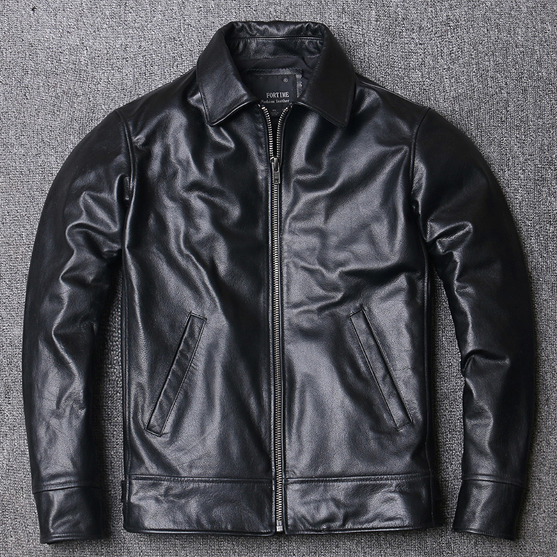 New Black Soft Cowhide Jacket Men's Genuine Leather Coat Dad's
