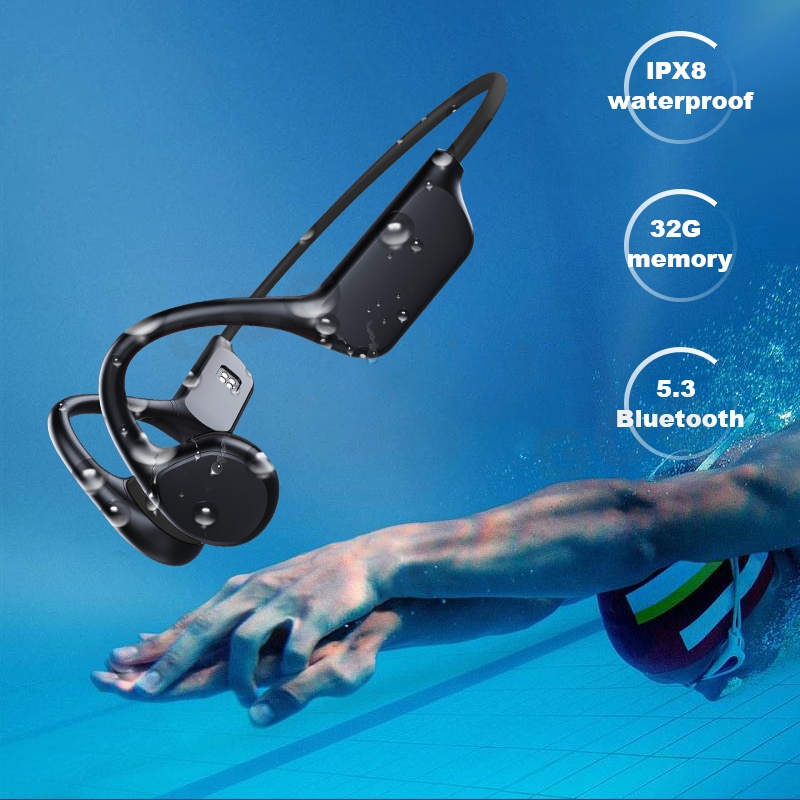 Bluetooth Bone Conduction Headphones - IPX8 Waterproof, Built-in Mic, Active Noise Cancelling