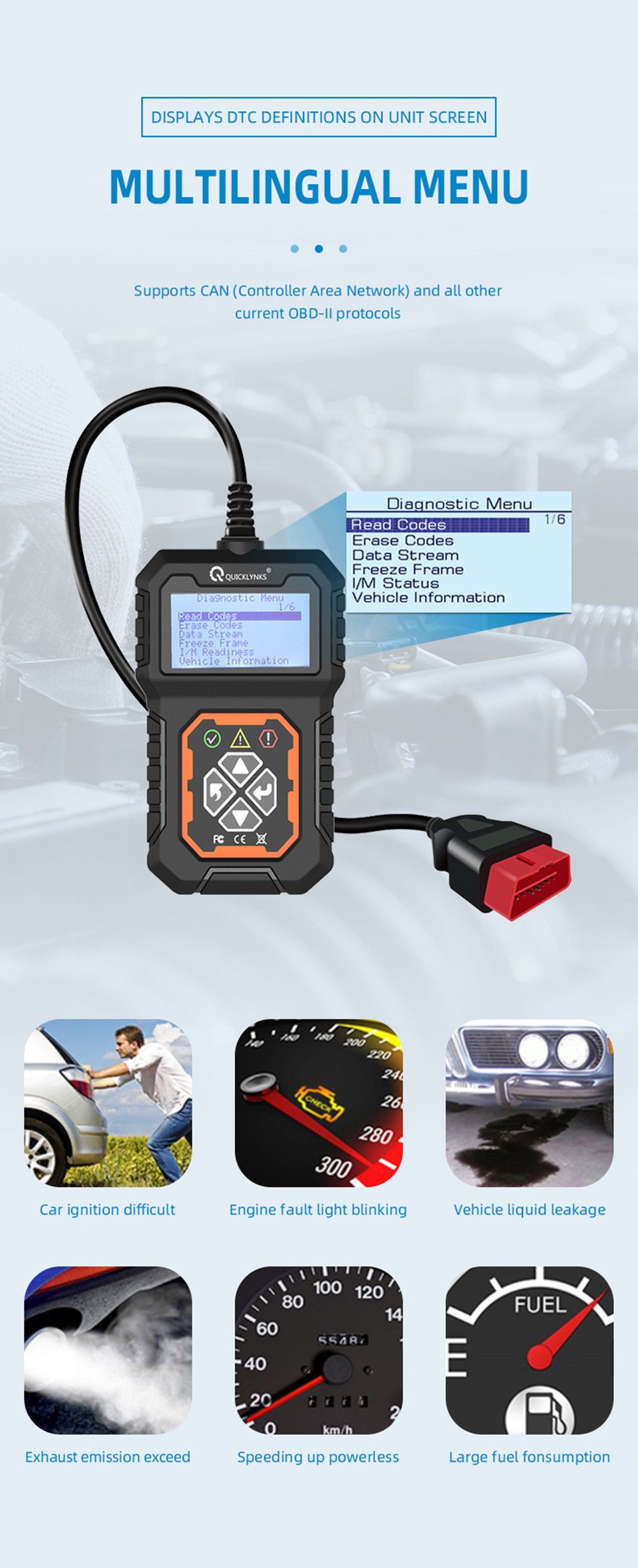 QUICKLYNKS Newest Car Full OBD2/EOBD Diagnostic Tools Automotive  Professional Code Reader OBD2 Scanner Portugal Polski T31