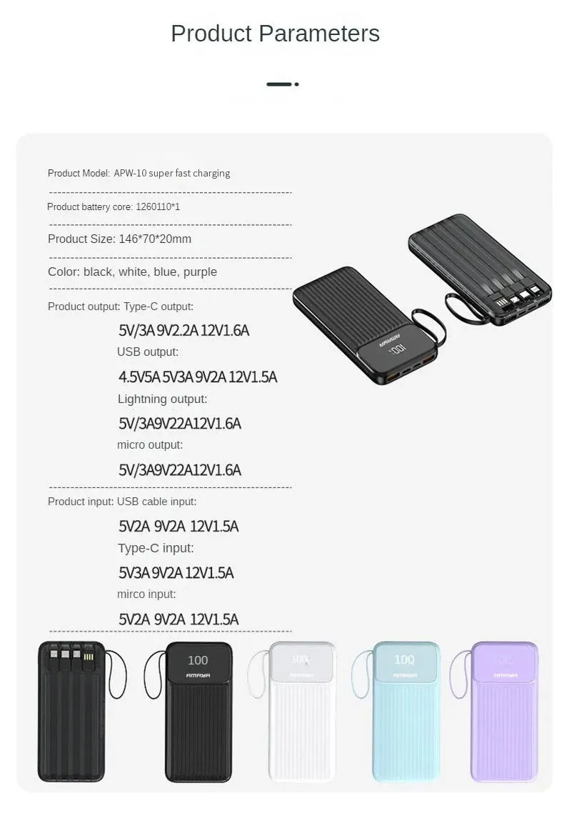 Amaya APW 10 Power Bank 10000mAh 22 5W Super Fast Charging With 4 