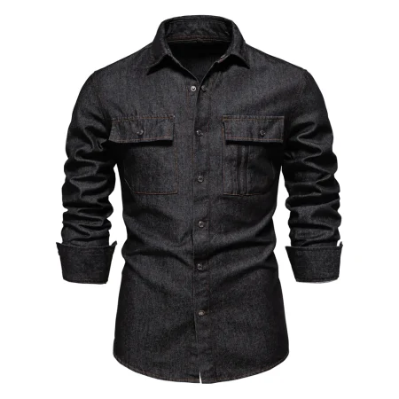 AIOPESON Mens 100% Cotton Denim Shirts Autumn Thick Cowboy High Quality Male Shirt Solid Color Button Casual Jeans Shirt 1