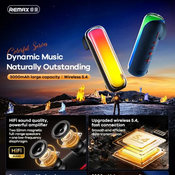 REMAX Portable Wireless Speaker Bluetooth 5.4 Dynamic Multicolored LED ...