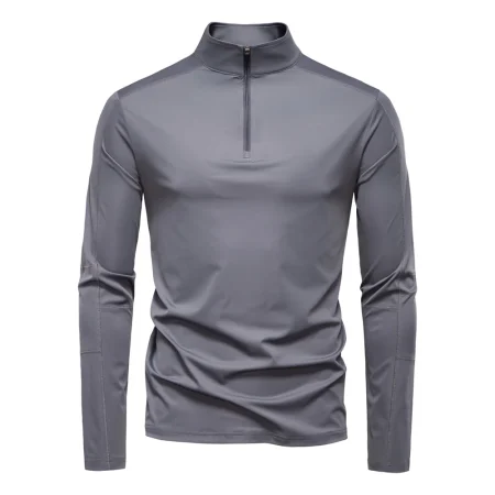 AIOPESON Men’s UPF100+ Sun Protection Long Sleeve Shirt Solid Color Zipper Outdoor Shirts Stand Collar Quick Dry T Shirts 1