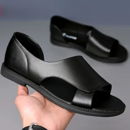 Sandals Leather Casual Shoes for Men Slip on Slippers Fashion Hollow Men Sandals Designer Comfortable Men's Flat Slipper Size 48 1
