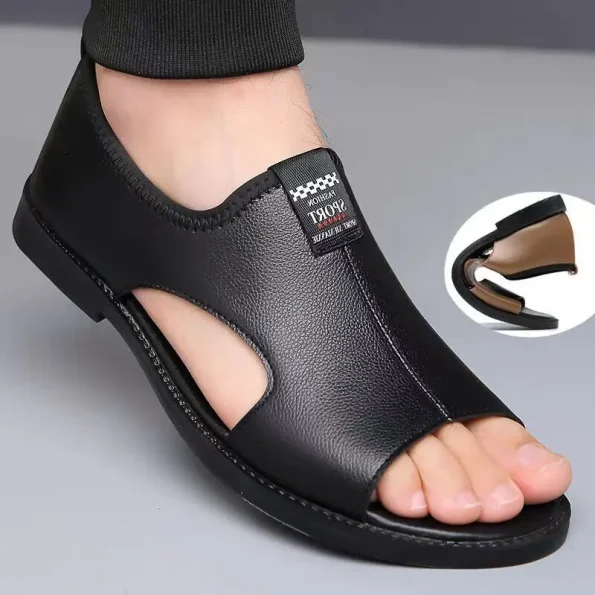 Men's Leather Sandals – Breathable Roman Casual Slip-Ons for Beach & Outdoor | Soft Comfortable Non-Slip Designer Fashion