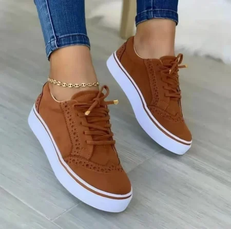 Women's Casual Flat Sneakers Spring Fashion Lace Up Casual Shoes For Ladies