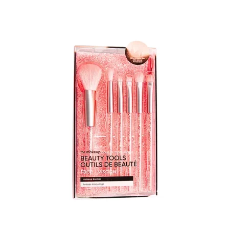 Makeup Brushes with Zipper Bag (6 pcs, Pink)