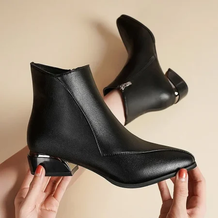 Women Short Boots Pointed Toe Formal Shoes for Women Light Ankle Boots Side Zipper Lady Chelsea Boots Fashion Brand Leather Shoe