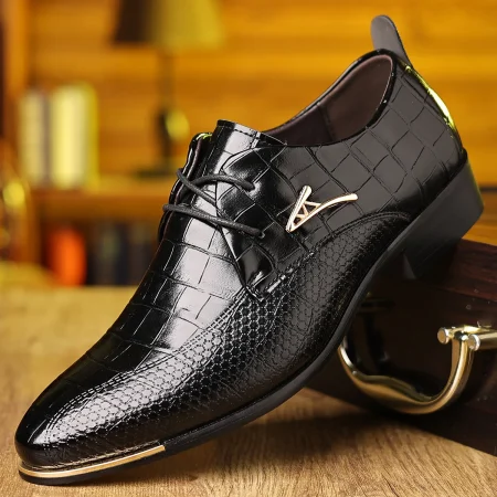 Stone Pattern Designer Leather Shoes for Men Spring Autumn New Designer Dress Shoes Male Fashion Lacing Pointy Low Side Men Shoe