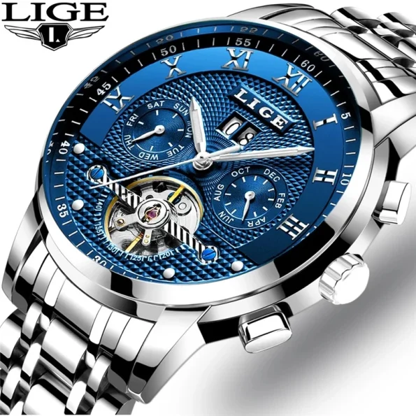 LIGE Mens Watches Fashion Top Brand Luxury Business Automatic Mechanical Watch Men Casual Waterproof Watch Relogio Masculino