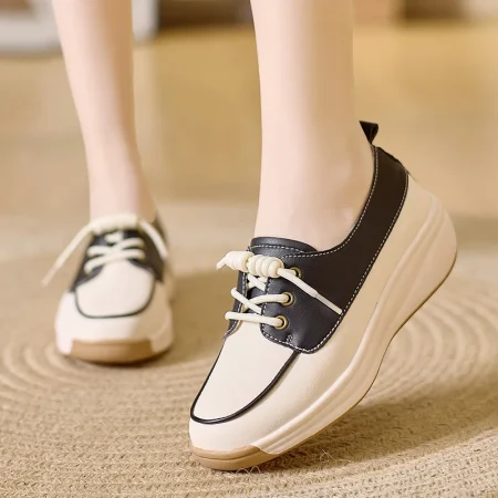 Women's Chic White Slip-On Loafers with Thick Sole - Non-Slip, Faux Cover Casual Shoes for All Seasons