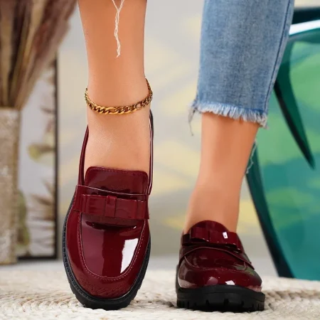 Women's Black Cover Loafers with Bow Detail - Comfortable Thick Sole, Round Toe Slip-On Shoes, Versatile for All Seasons