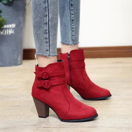 Women's Glam Ankle Booties | Solid Color Fabric Upper | Pointed Toe, Block Heel, High Heel, Zipper Closure | Fashion Footwear