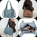 Soft Synthetic Leather Retro Women’s Shoulder Tote Bag, Multiple Pockets for Daily Use or Work, Versatile Carry Bag