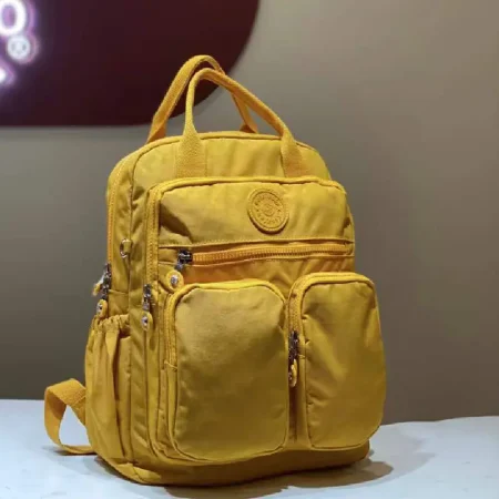 Fashion Women's Yellow Nylon Laptop Backpack with Adjustable Strap, Multi-Pocket Zipper Closure, Casual Style, Hand Washable