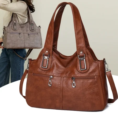 High Quality Leather Shoulder Bag Top-handle Bags Casual Large Capacity Messenger Bags Luxury Designer Ladies Handbags