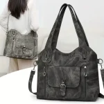 Soft Synthetic Leather Retro Women’s Shoulder Tote Bag, Multiple Pockets for Daily Use or Work, Versatile Carry Bag