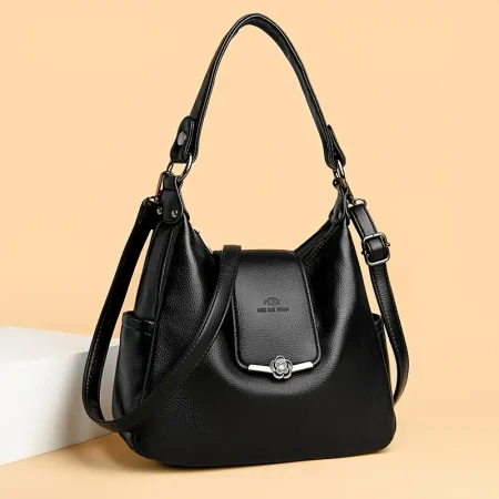 Removable Strap, Solid Color Women's Crossbody Handbag | Elegant European/American Style, Zipper Closure, Polyester Lining, Edge Paint Detail