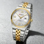 CURREN Stylish Men's Quartz Watch Two Tone Stainless Steel Band Classic Round Dial with Luminous Hands Minimalist Design 8498