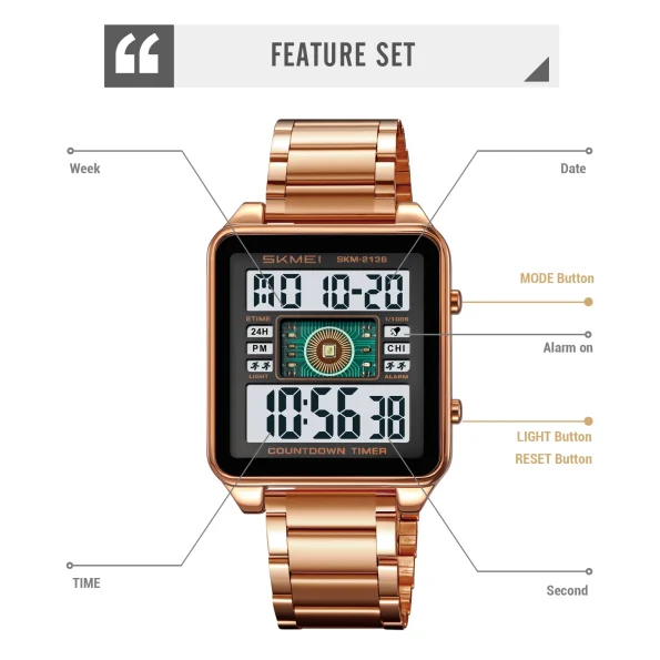 SKMEI Men’s Digital Wristwatch, Fashion Stainless Steel Watch with ...
