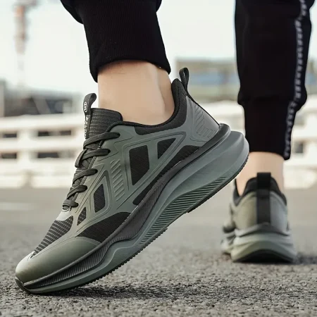 Men’s Stylish Casual Sports Shoes – Low-Top Lace-Up Street Sneakers, Breathable Fabric, Solid Color, All-Season Running & Outdoor