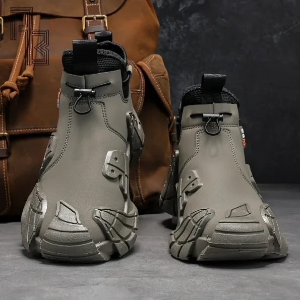 Men’s Waterproof High Top Sneakers Anti-Slip Zipper Lace-Up Casual Work Outdoor Thick Sole Shoes