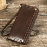 CONTACT’S Genuine Leather Clutch Bags for Men High Quality Zipper Clutch Wallet Card Holder Money Clip Phone Pocket Handbag Male