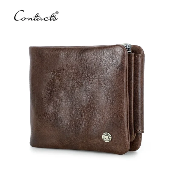 Contact's Men Leather RFID Wallet Trifold Short Wallet Coin Pocket Card Holder Compact Casual Wallet