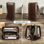 CONTACT’S Genuine Leather Clutch Bags for Men High Quality Zipper Clutch Wallet Card Holder Money Clip Phone Pocket Handbag Male