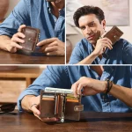 Contact’s Genuine Leather Men Short Wallet Bifold Hasp Coin Pocket Card Holder Money Clip Wallet