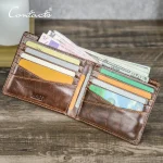 Contact's Full Grain Leather Men Mini Wallet Slim Pocket Wallet Card Holder Money Clip Short Wallet