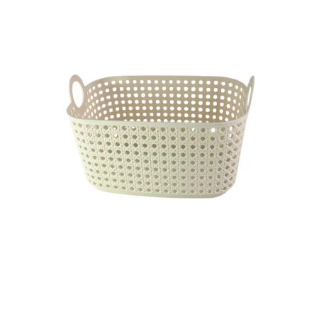 Bamboo Weaving Tall Handled Storage Basket (L)(Beige)